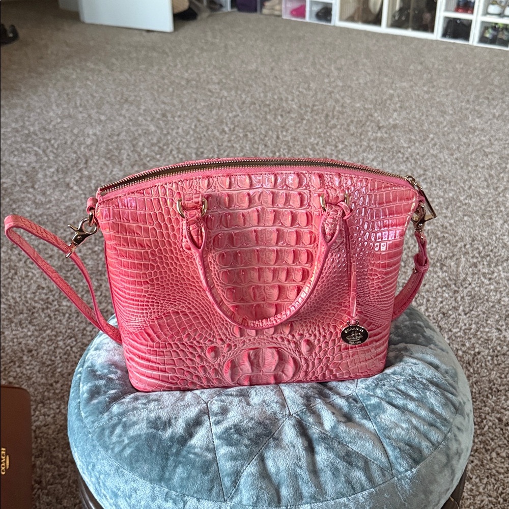 Pink Crocodile Embossed Brahmin bag